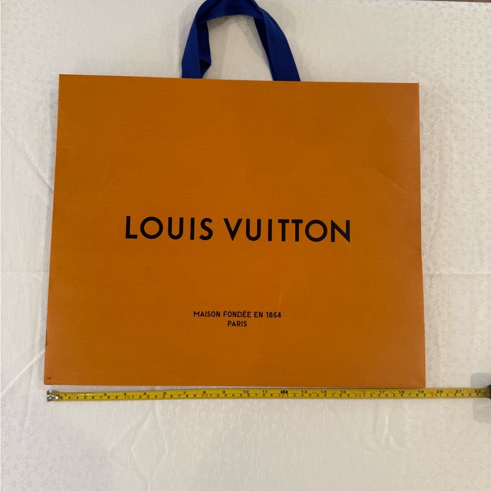 Louis Vuitton Orange Shopping Bag with Blue Handles